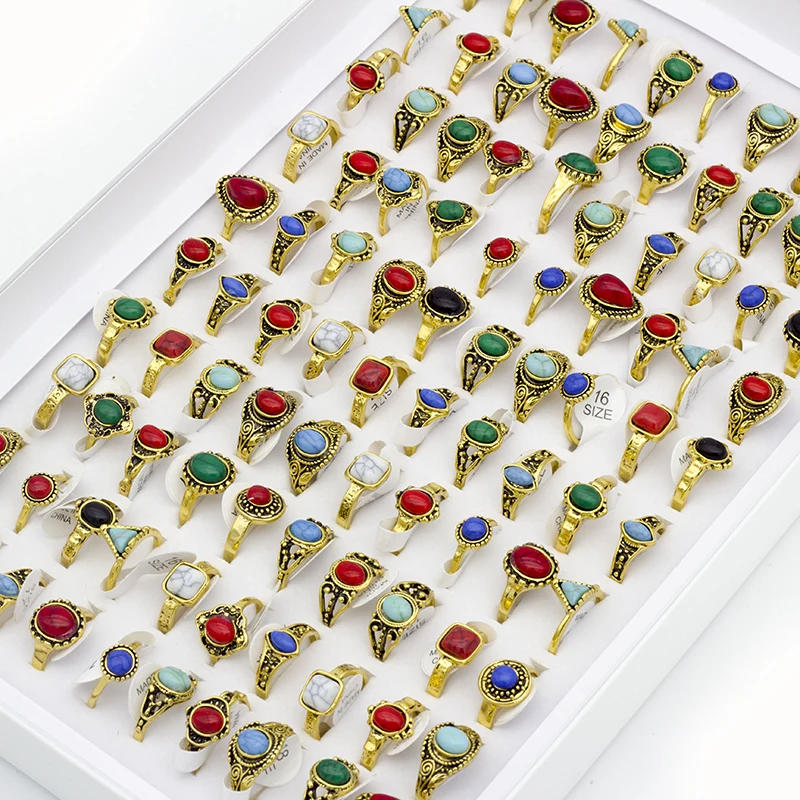 50pcs/lot Women's Bohemia Style Rings Antique Silver Color Stone Jewelry Finger joint ring Dropshipping Party Gifts