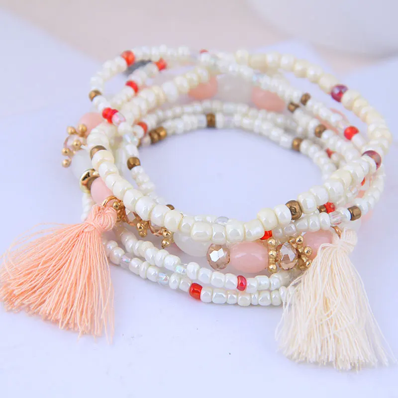 6pcs Bohemian Tassel Charm Multicolors Beads Bracelets Set Women Layers Stone Wristband Bracelet Bangles Factory price