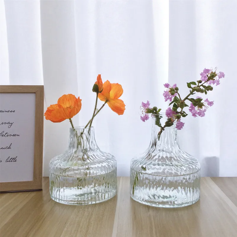 Glacier Pattern Small Mouth Glass Vase Ins Wind Vase Living Room Decoration Flower Arrangement Water Culture Transparent Flower