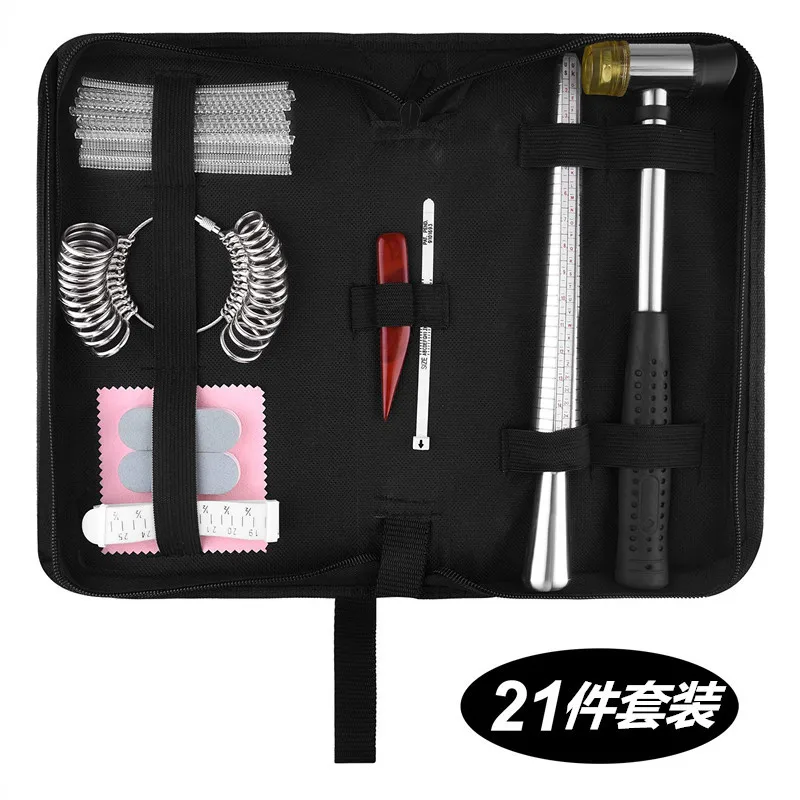 

21PCS Set Back Bag Ring Measuring Rod Polishing Tangling Ring Measurement Jewelry Measuring Tool