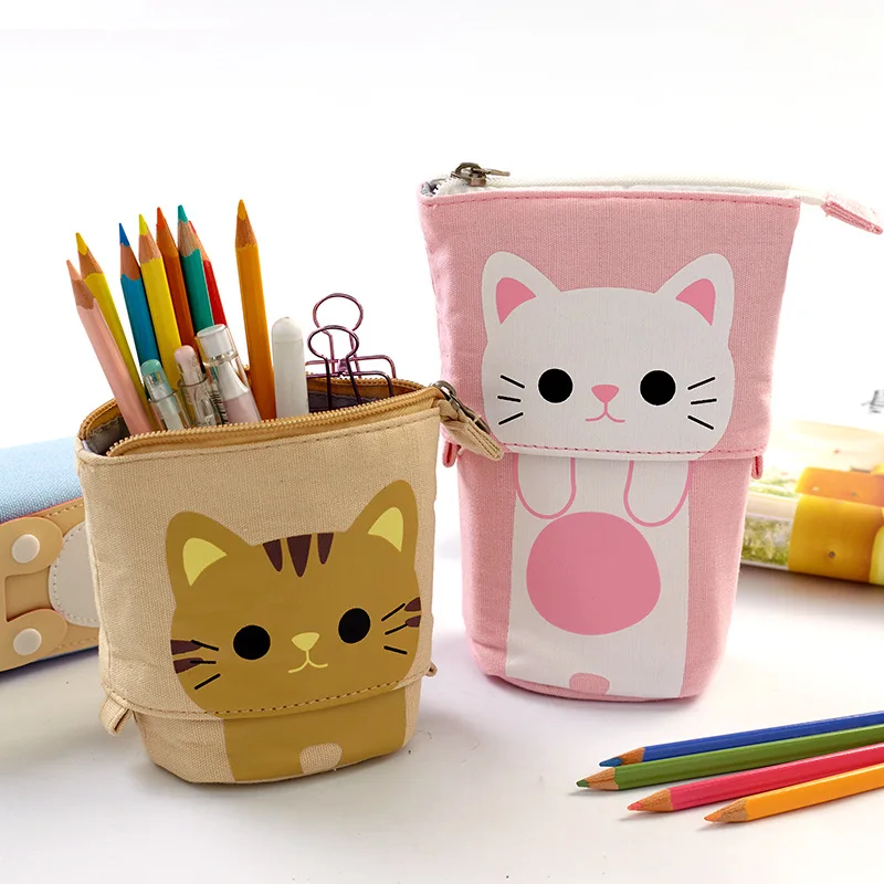 Cute Cat School Pencil Case for Girls Boy Pencilcase Canvas Cartridge Pen Bag Kawaii Unicorn Pen Box Stationery Korean Penal Kit