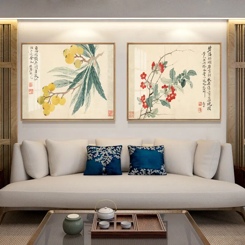 Chinese Classical Flowers and birds Aesthetics Posters with Ink Water Art Canvas Painting for  Home Living Room Decoration