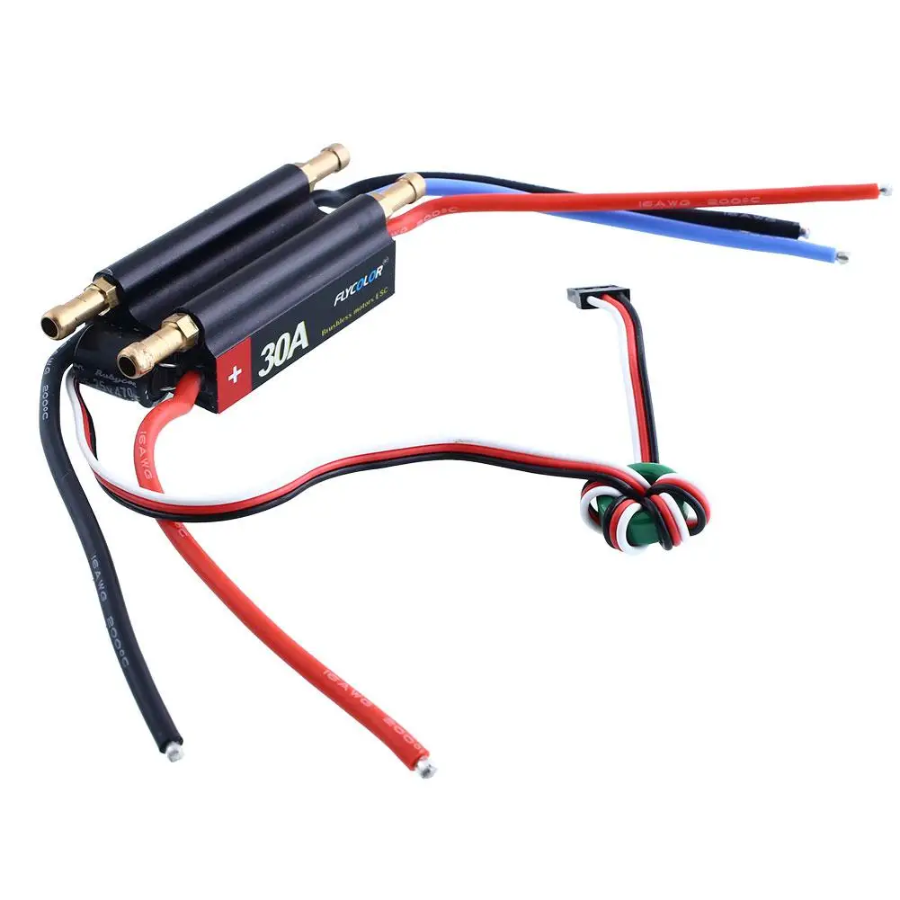 FlyColor 30A 2-4S Lipo Water cooling ESC with 5V/3A BEC Boat ESC, Programmable Brushless Speed Controller ESC