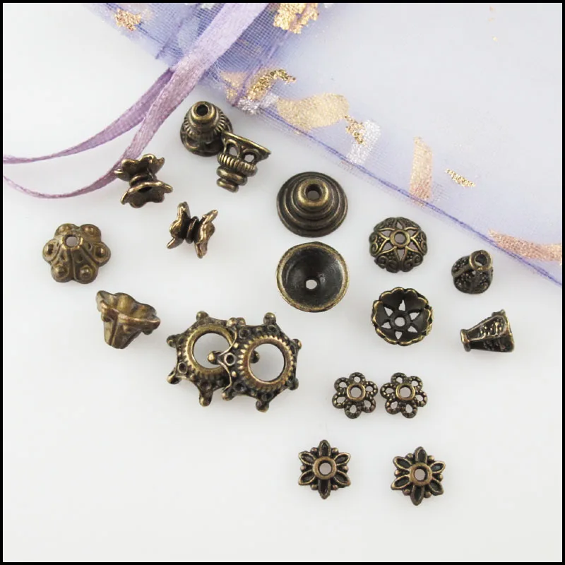 Fashion New Flower Crown Cone Star Square Connectors Antiqued Bronze Color End Bead Caps