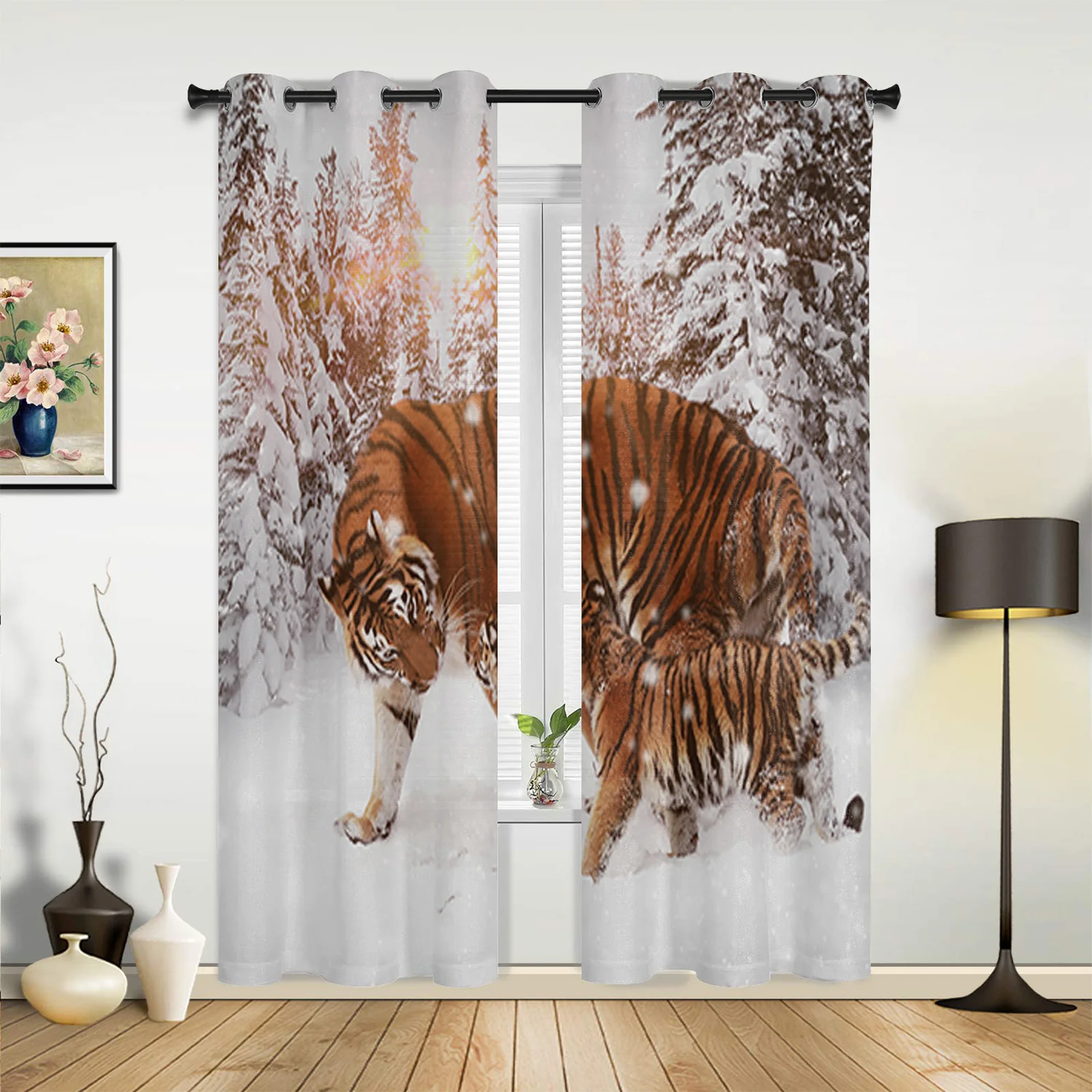 Snow Woods Tiger Large Curtains For Living Room Window Curtain Bedroom Kitchen Balcony Gazebo Curtain Room Divider