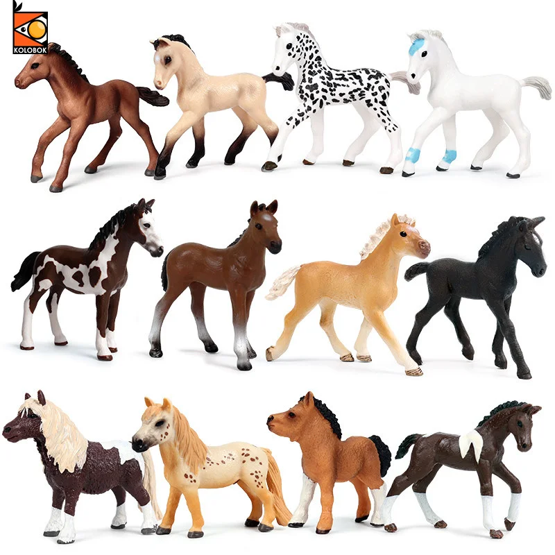 Kolobok Small Size Wild Animal Steed Action Figures Farm Horse Model PVC High Quality Education Cute Cake Toppers Kid Toy