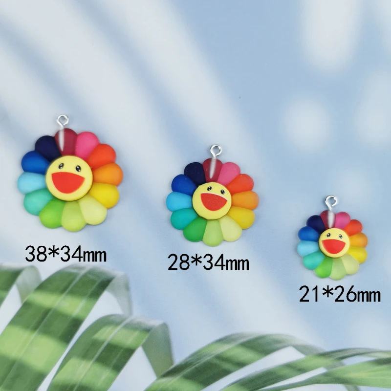 10pcs/pack Sun Shine 3D Smile Sun Flower Resin Charms Pendant Earring DIY Fashion Jewelry Accessories ACTIVE 23/28/36mm