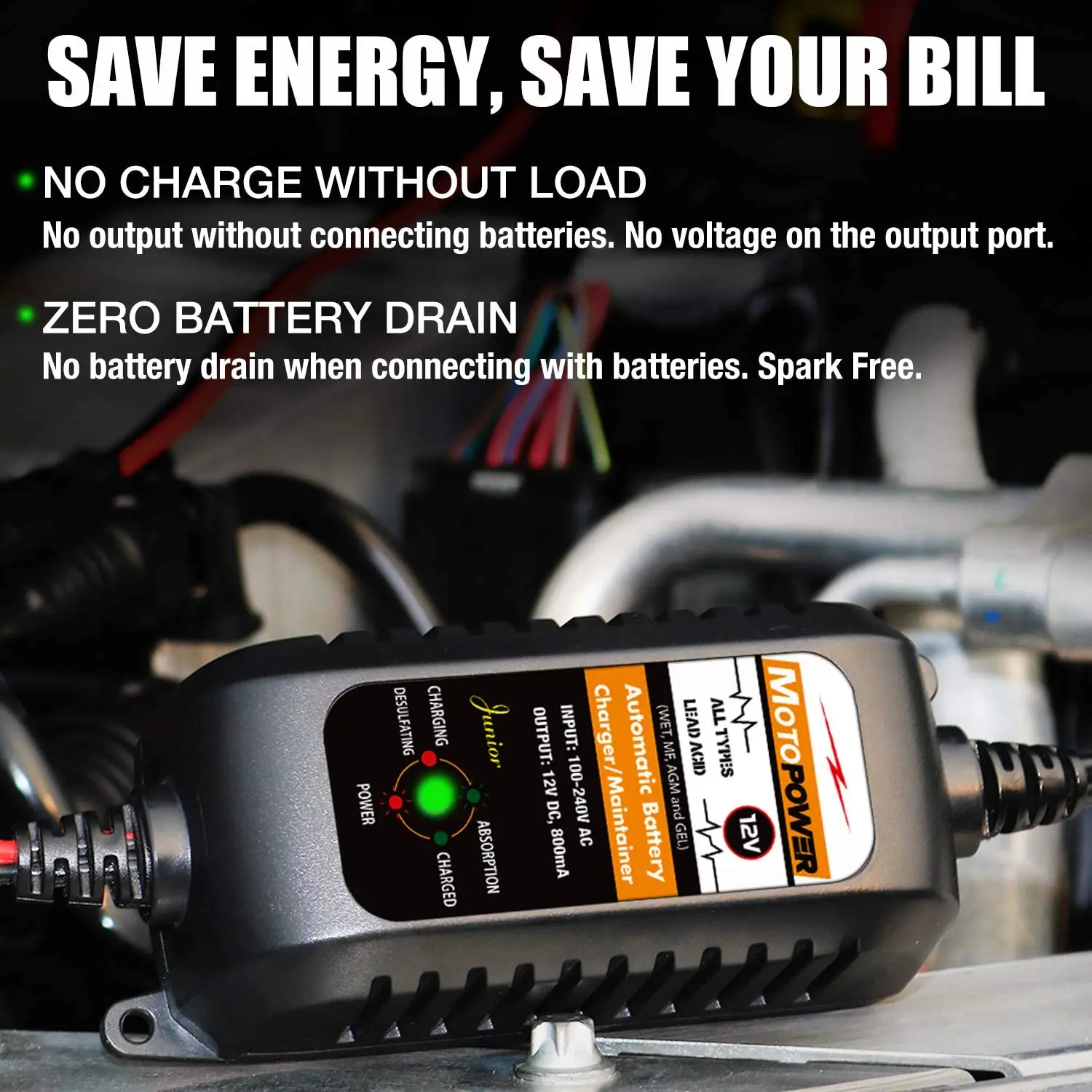 12V 800mA automatischer Smart Car Motorrad Batterieladegerät Betreuer – Detail 22