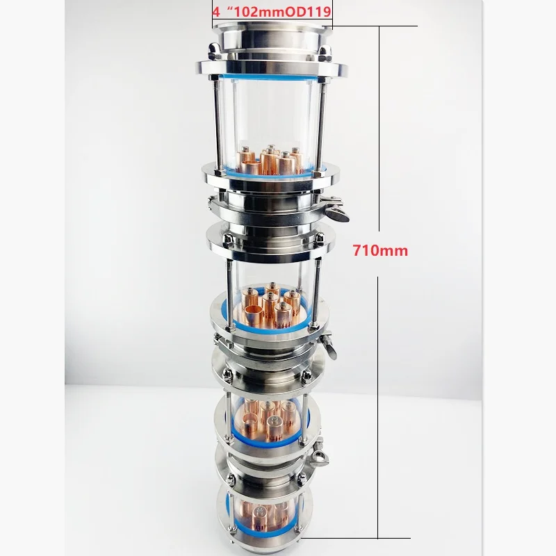 

NEW 4" Distillation Lens Column With 4 pcs Copper Platte Sets,4 pcs Tri-Clamp Sight Glass Union SS304