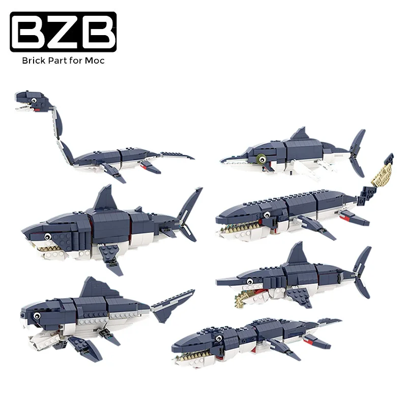 BZB MOC 56298 Prähistorische Ozean Kampf Meer Kreatur Getriebe Shark Gebäude Block Modell Set Deep Sea Monster Geburtstag Geschenk DIY spielzeug