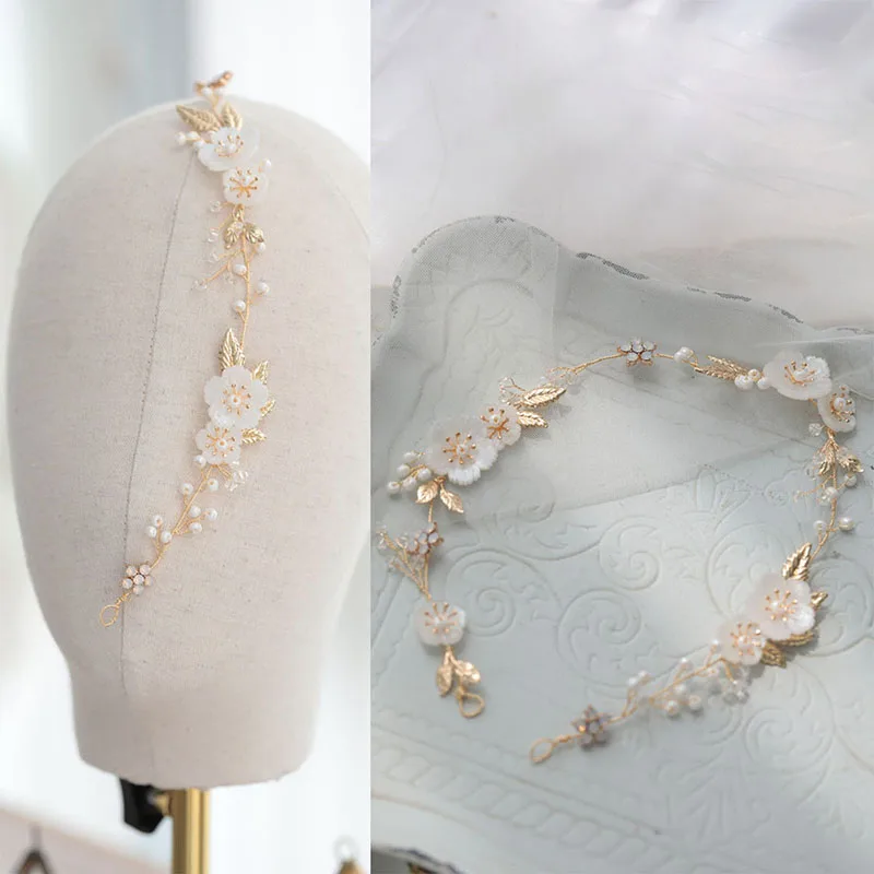 

SLBRIDAL Handmade Shell Flower Alloy Leaf Pearl Bridal Hair Vine Hair Pin Set Wedding Hair Accessories Bridesmaids Women Jewelry