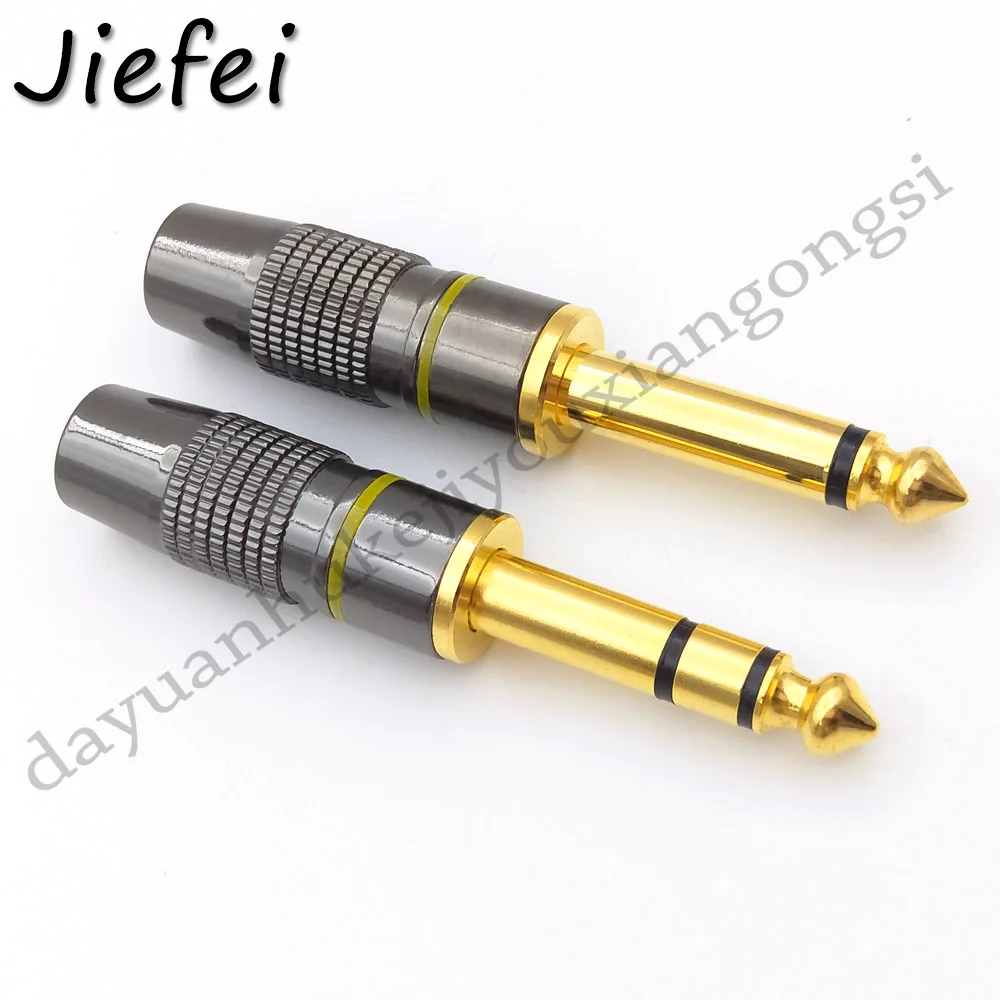 1Pcs Jack 6.3 copper Smoothly 6.35mm 2 Pole Mono / 3 Pole Stereo Plug Assembly Wire Connector Gunmetal Audio Plug