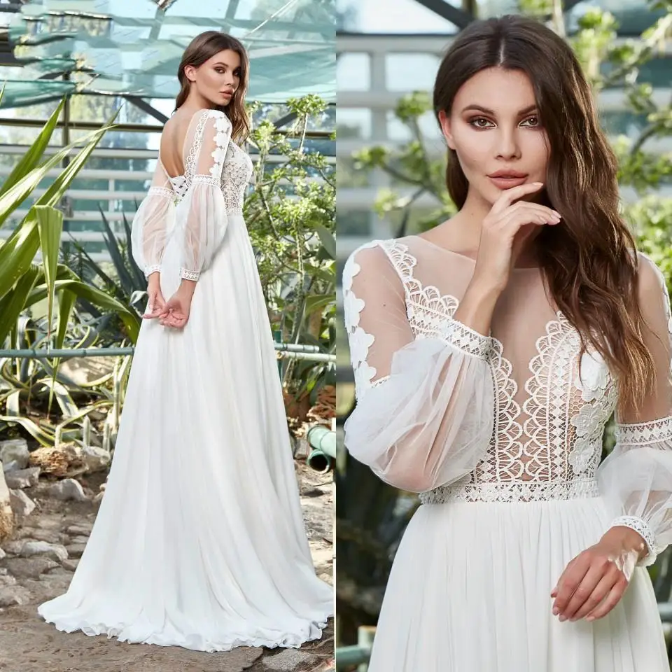 

Plus Size Puffy Long Sleeve Bridal Dress Floor Length 2024 Robe Vintage Women A Line Wedding Gowns Lace Up Back
