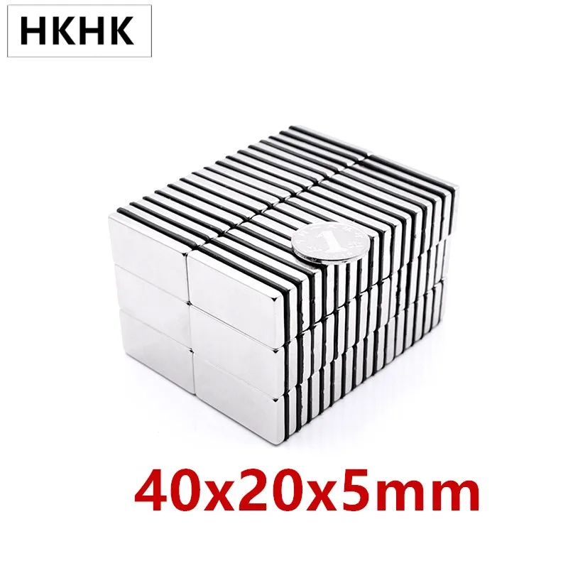 5 10 20 50P 40x20x5 mm Super Strong Sheet Rare Earth Magnet Thickness 5mm Block Rectangular Neodymium Magnets 40mm x 20mm x 5mm