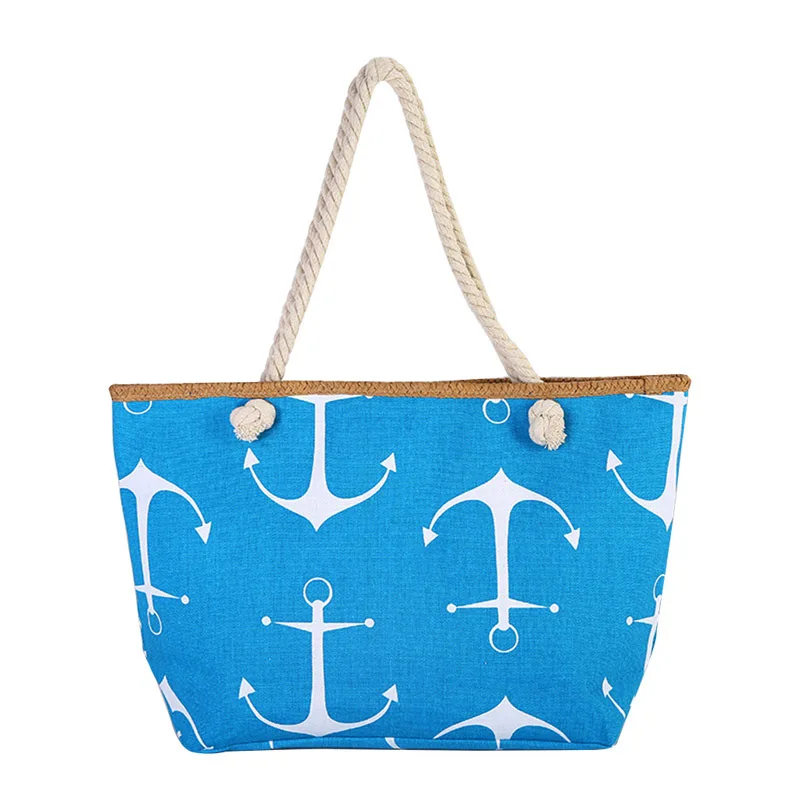 Women\'s Canvas Handbag Large Capacity Travel Shopping Anchor Print Casual Female Shoulder Beach Tote Bag Portable ECO 2021 New