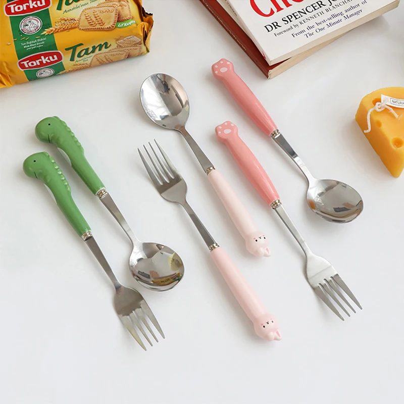 

Cartoon Bear Dragon Spoon Fork Chopsticks Cutlery Set For Kids School Cute Portable Stainless Steel Tableware Kitchen Utensils