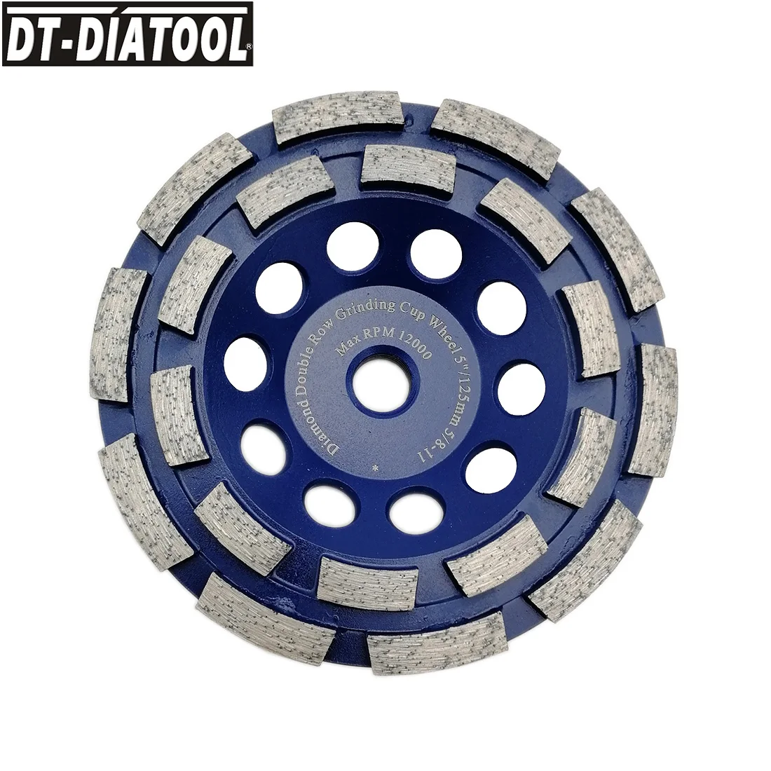 DT-DIATOOL 1pc 5/8-11 Thread 125mm/5inch Double Row Diamond Grinding Cup Wheel For Concrete Brick Hard Stone Granite Marble