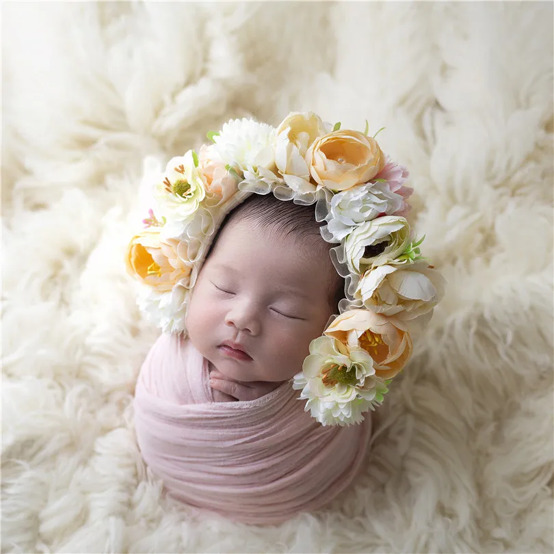 Gorro Floral de jardín de girasol rosa, gorro de punto para recién nacido, flor, sesión de fotografía, accesorios para fotos de niña