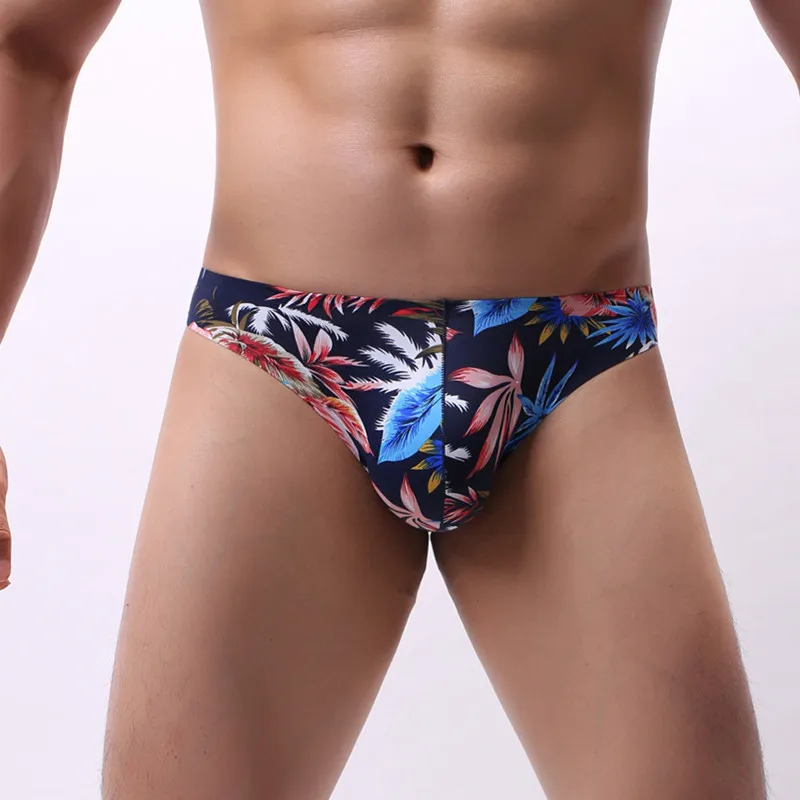 Men Underwear Men\'s Sexy Flowers Print Briefs Bulge Pouch Men Bikini Jockstrap Low Waist Breathable Cotton Gay Underwear Briefs