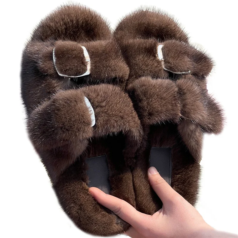 

2021 New Style Ladies Mink Slippers Soft Plush Slippers Non-Slip Wear-Resistant Flat Shoes Casual Shoes Warm Indoor Slippers