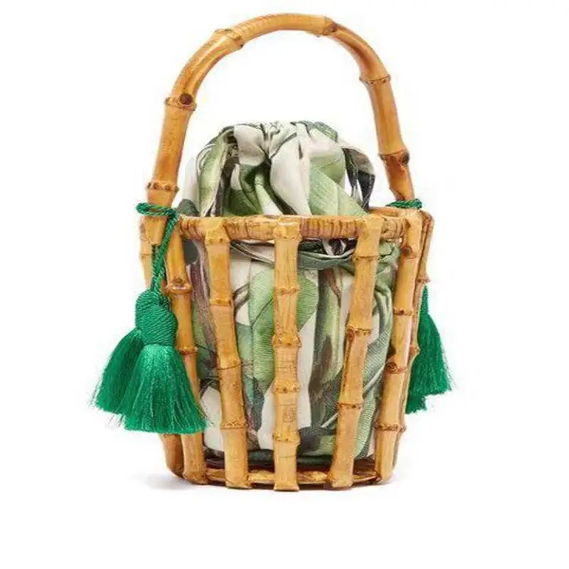 Bamboo Woven Bag Handmade Woven Bag Handbag Craft Beach Bag Summer Tassel Straw Bag a7303