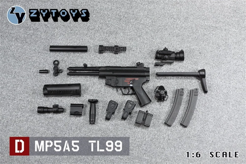 ZYTOYS 1/6th MP5 Weapon Series Type D MP5A5 TL99 PVC Material Can't Be Fired Model For Doll Action Scene Component