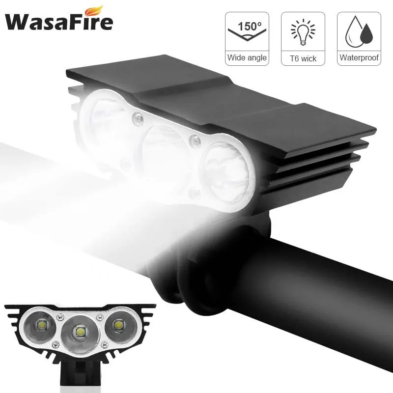 WasaFire 3 * XML T6 LED 5000LM 3 Modes Bicycle Front Lamp Bike Light Headlight USB Rechargeable 18650 Battery Pack + Taillight