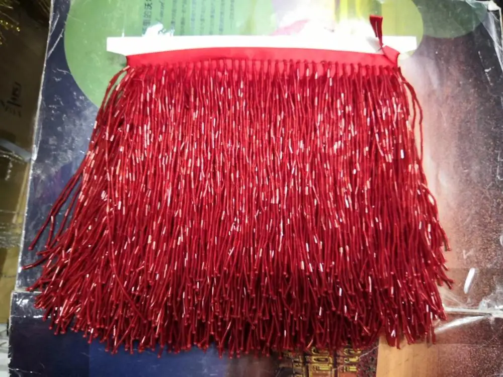 

15cm Length Hot Sale Red Beaded Fringe Ribbon Trim Fringe Tassel Lace Trim JRB-72016 for Party Dress