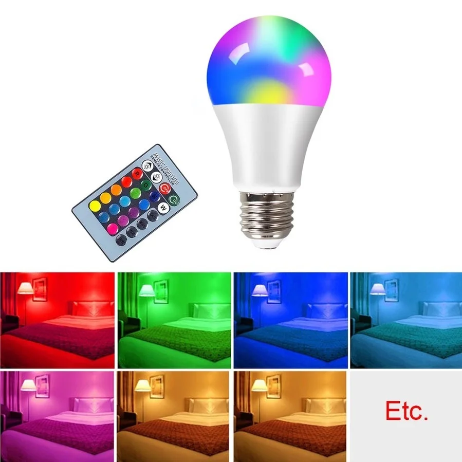 Ampoule LED E27 RGBW multicolore avec télécommande à 24 touches, éclairage d\'intérieur multifonction, adapté pour une scène de vacances, une fête