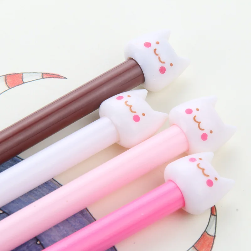 

50PCS Creative Cat Head Gel Cartoon Cute Pen Student Black Gel Pens Signature Kawaii School Supplies Stationery