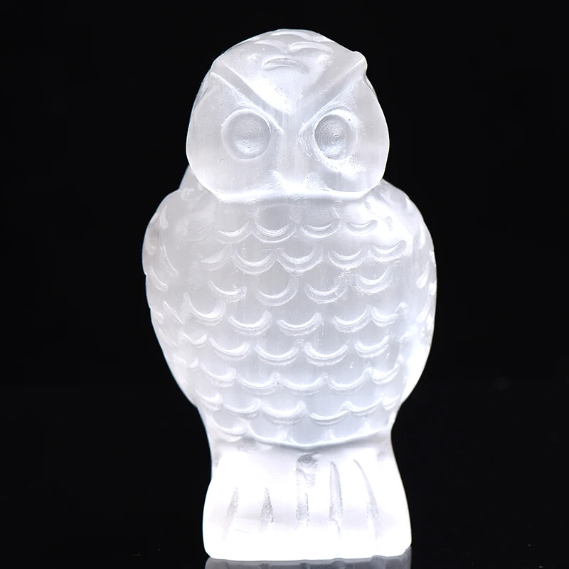 

1PC Natural Selenite Worry Stone Carved Owl Rock Mineral Specimen Healing Stone Crafts Home decor Art Collectible Figurine Gifts