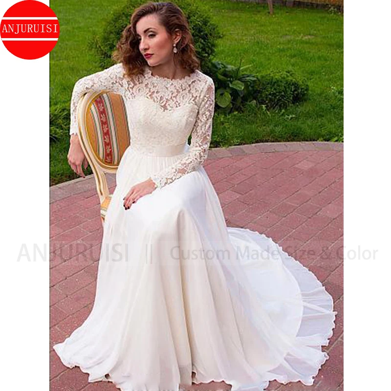 

Long Sleeves Wedding Dress A Line Vestido De Novia 2022 White Chiffon Simple Lace Bride Gown Boho Robe Mariage Boda Trouwjurk