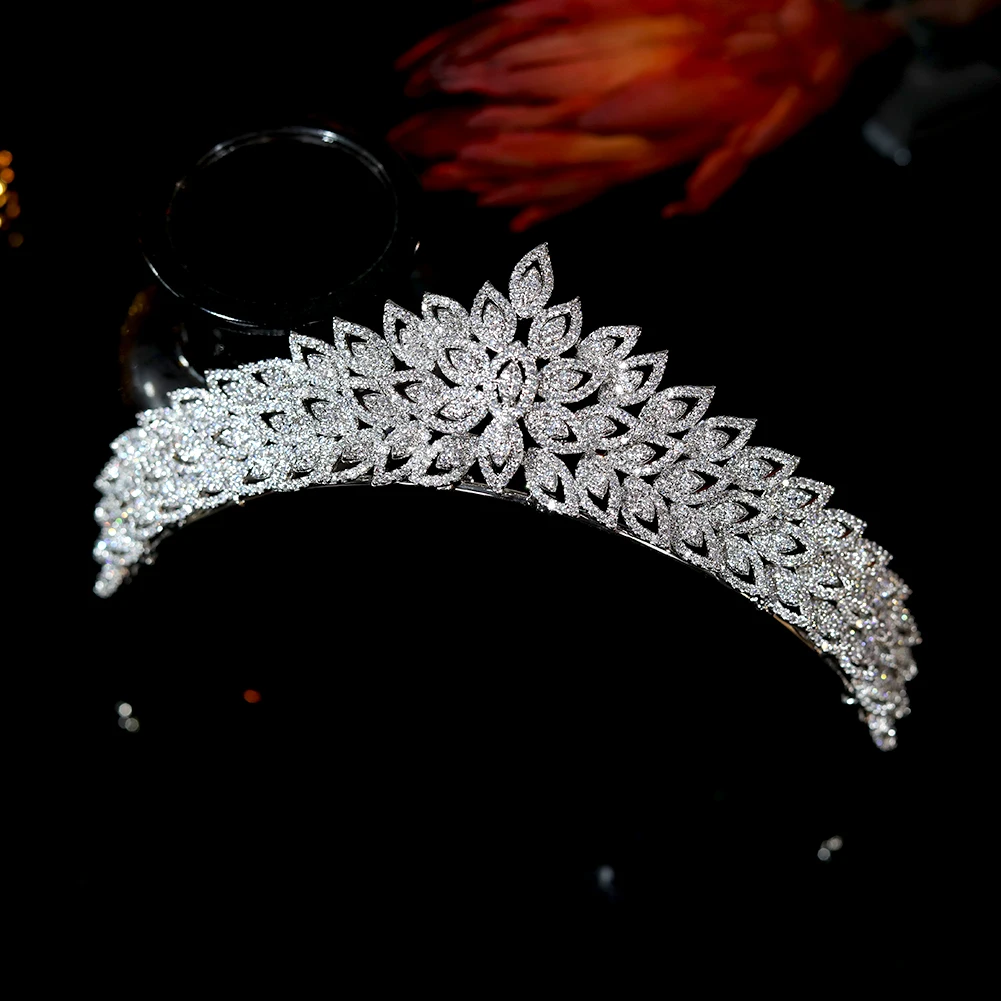 barroco cubic zirconia coroa nupcial cz lindo flor tipo tiaras retro cristal capacete acessorios de cabelo do casamento para mulheres 01