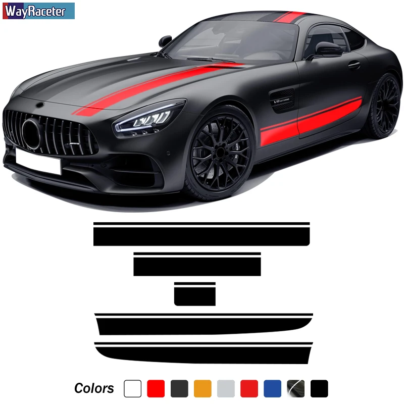 Car Hood Decal Roof Rear Body Side Stripes Skirt Sticker For Mercedes Benz AMG GT C190 R190 GTS GTR GTC 2015-On 2021 Accessories