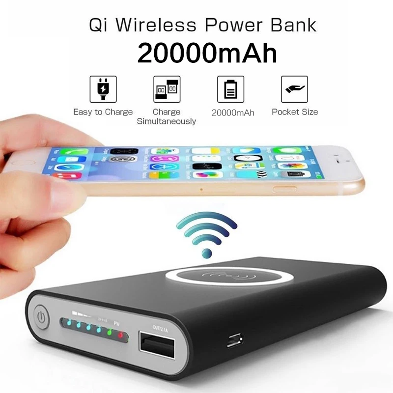 

20000mAh Qi Wireless Charger Power bank For iPhone XiaoMi Portable 20000 mAh USB Charger Poverbank LED Display Power Bank