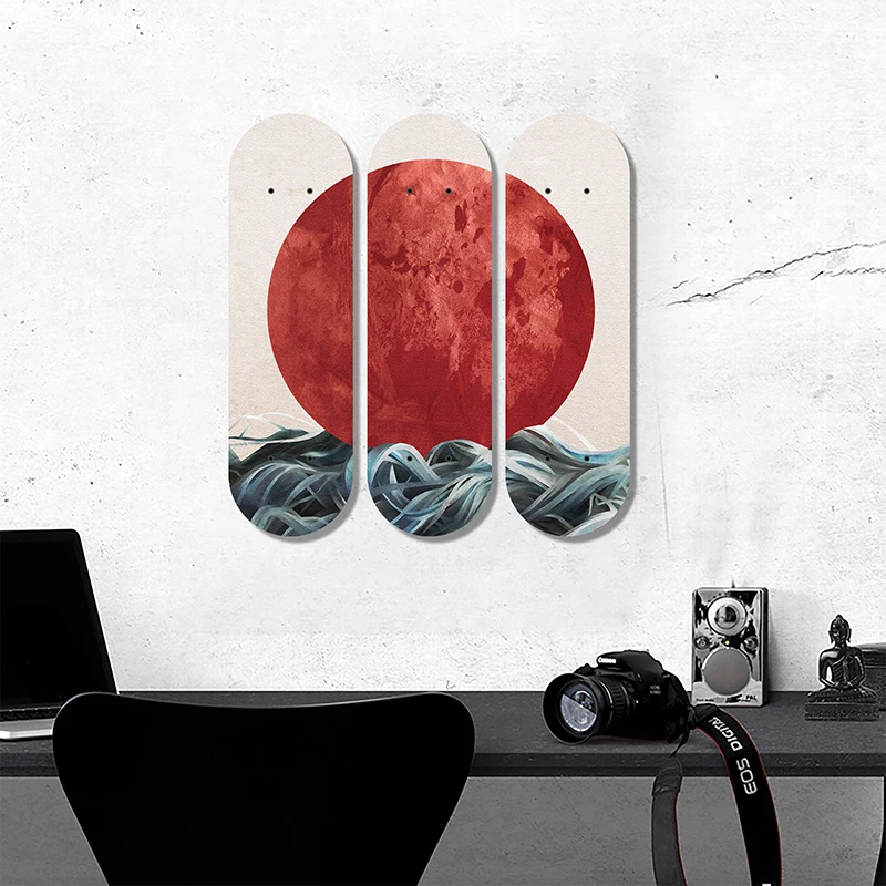 Abstract Japanese Sunrise Wall Hanging Maple World Pop Decorative Skateboard Art Collection Skate Deck Teen Room Decoration