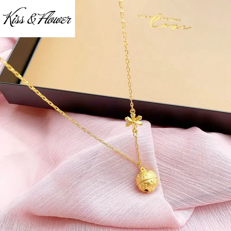 KISS&FLOWER NK220 Fine Jewelry Wholesale Fashion Woman Girl Bride Mother Birthday Wedding Gift Flowers Bells 24KT Gold Necklace