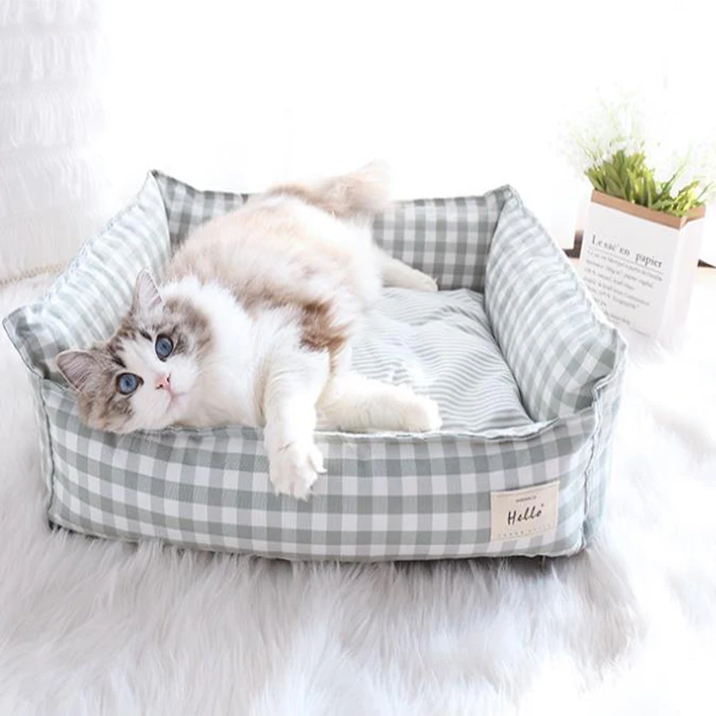 Soft Warm Pet Dog Bed Cat Bed Removable Washable Cotton Linen Nest Small Medium Large Dogs Comfortable Sleeping Mat Pet Supplies