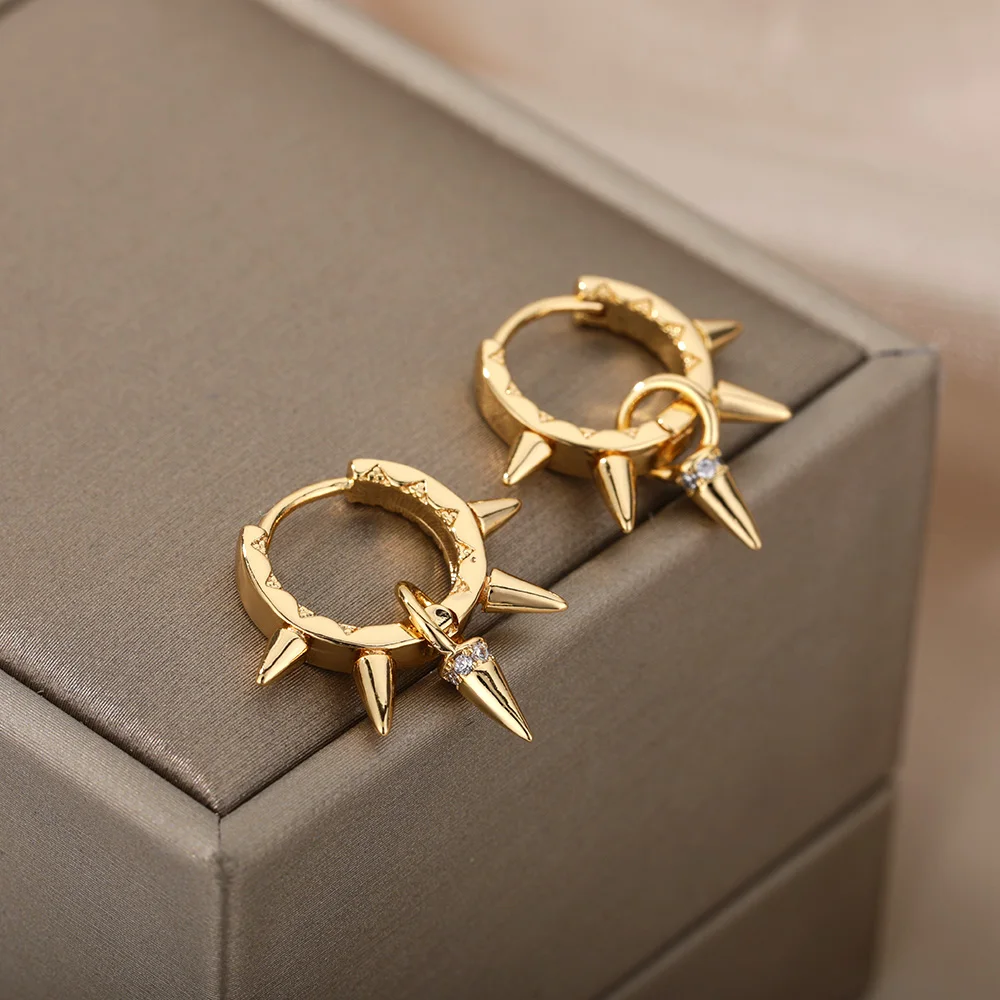 Punk Spike Rivet  Stainless Steel Earrings For Women Gold Color Earring Gothic Christmas Party Jewelry Gift Bijoux Femme