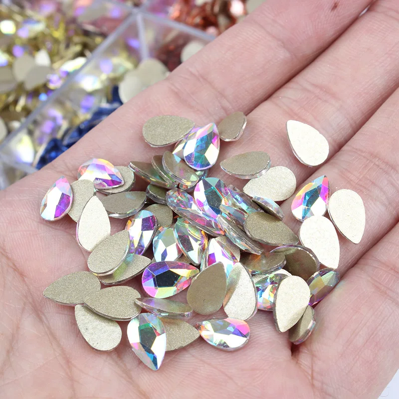 30/100Pcs Glass Crystal 7X10MM Water Drop Shape 19Color 3D Nail Art Rhinestones For DIY Manicure Decorations Diamond