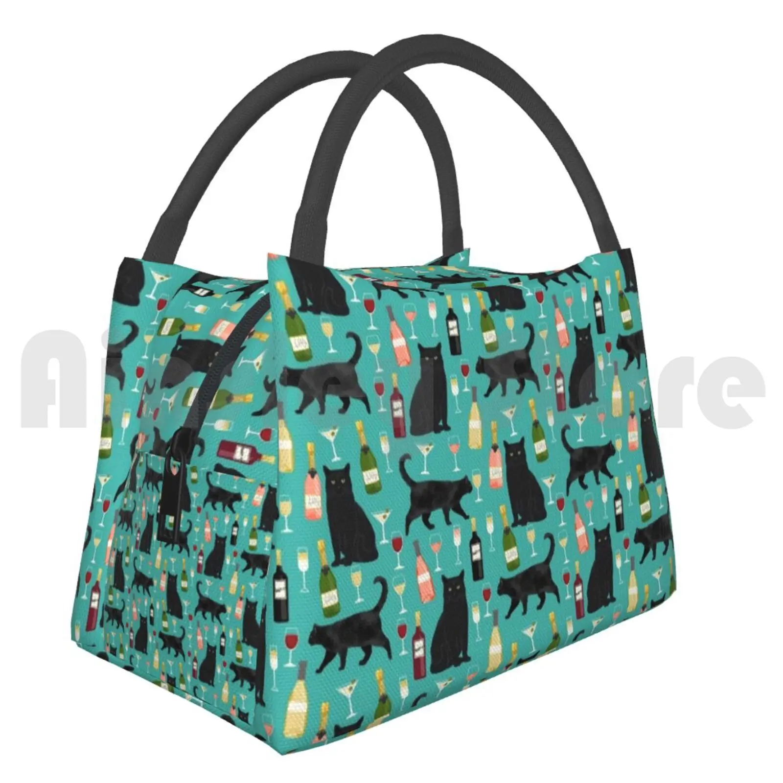 Portable Insulation Bag Black Cat Wine Champagne Cocktails Cat Breeds Cat Lover Pattern Art Print By Petfriendly