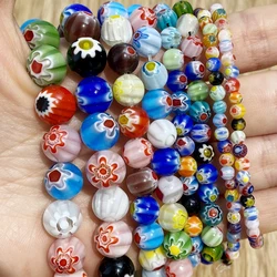 4/6/8/10MM Mixed Colors Flower Patterns Millefiori Glass Round Loose Crafts Beads For DIY Jewelry Making Findings