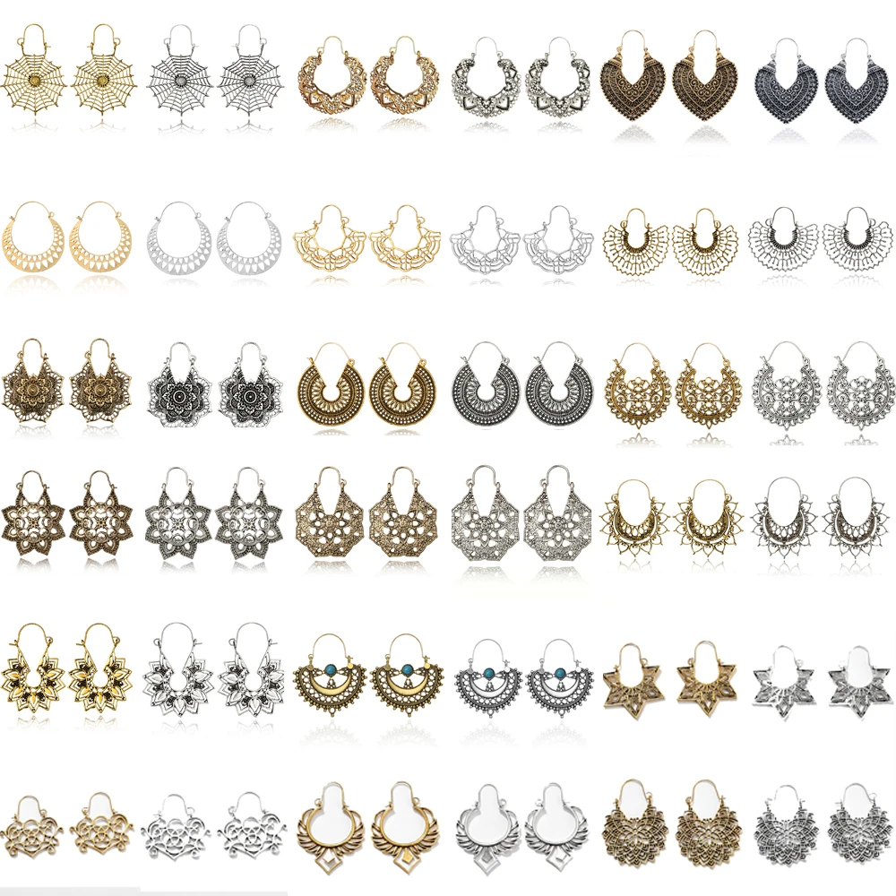 Женские винтажные серьги-подвески Tocona, 15 видов, с вырезанными цветами, цыганский родовой этнический стиль, висячие серьги