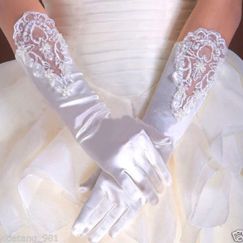 Ślubny kwiat dziewczyny komunia korowód kostium długie satynowe rękawiczki