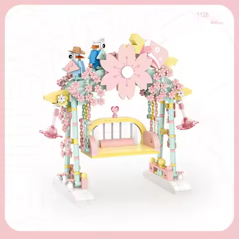 Idea Flower Pink Romantic Swing Mini Block Model Construction Building Bricks Educational Toys Collection For Girls Gifts