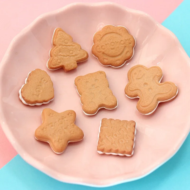 10Pcs Simulation Biscuit Flat back Resin Cabochon Kawaii Bear Star Fake Food Christmas Decoration DIY Scrapbooking Accessories