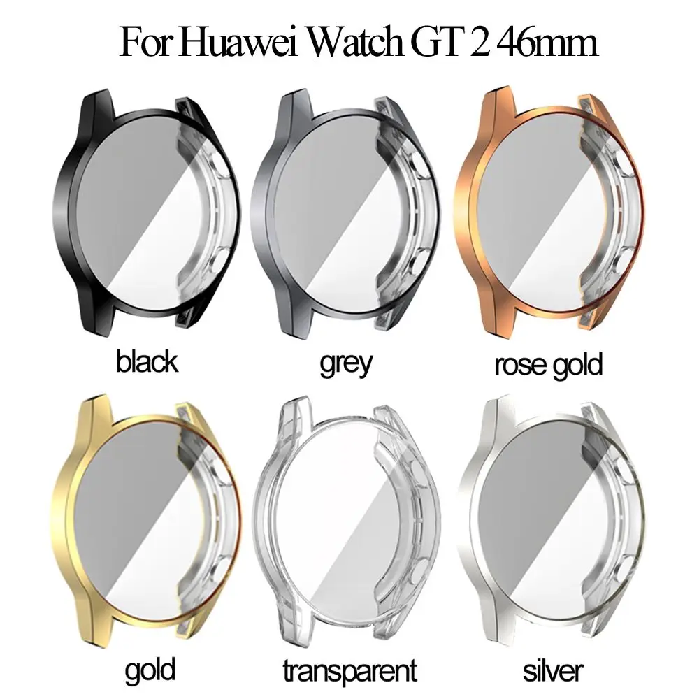 Casing jam tangan TPU cangkang kulit modis pelindung layar penutup penuh Electroplate untuk jam tangan Huawei GT 2 46mm 42mm