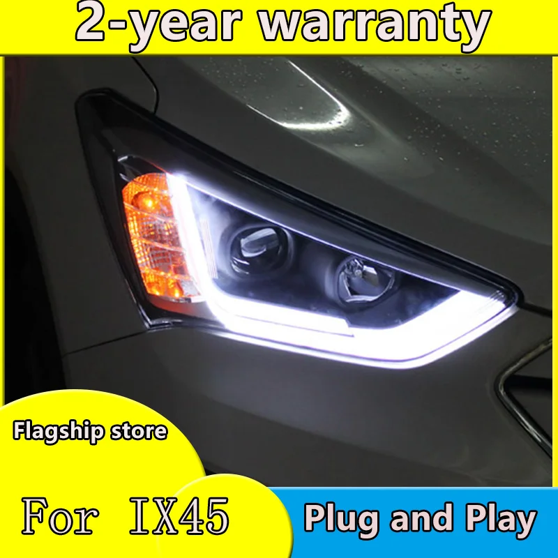 FOR one Car Styling for Hyundai IX45 LED Headlight New SantaFe Headlight DRL Lens Double Beam H7 HID Xenon bi xenon lens