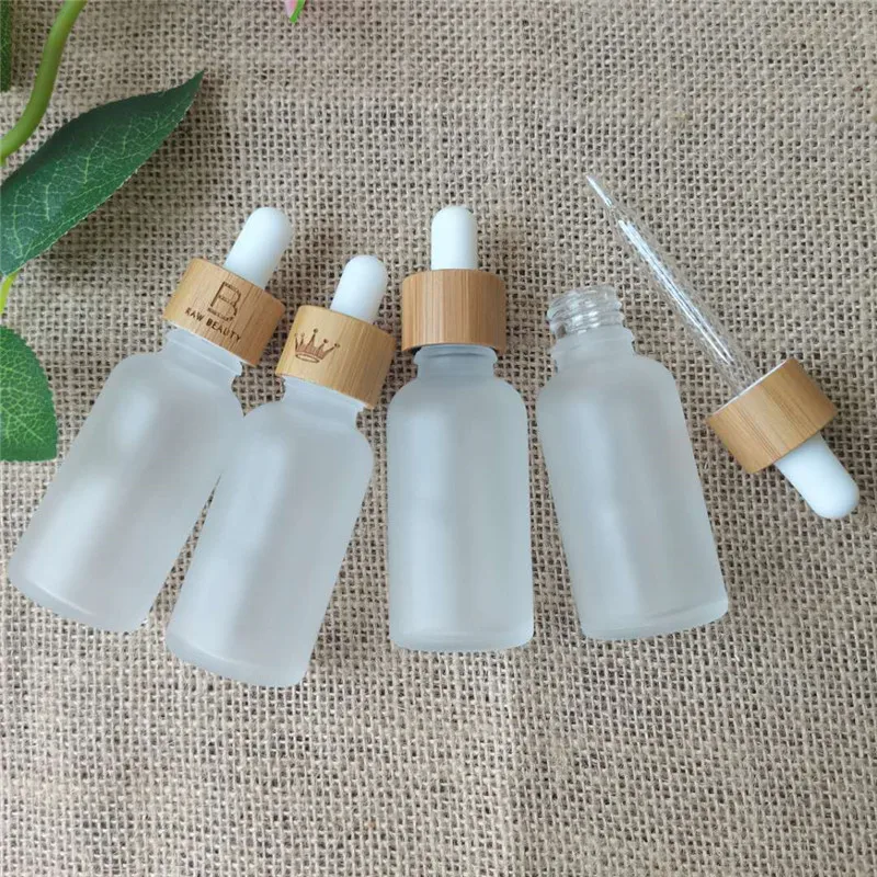 

Wholesale 30ml 1oz Bamboo Dropper Bottle Empty Frosted Glass Perfume Essential oil Aromatherapy Makeup Tool Cosmetic Container