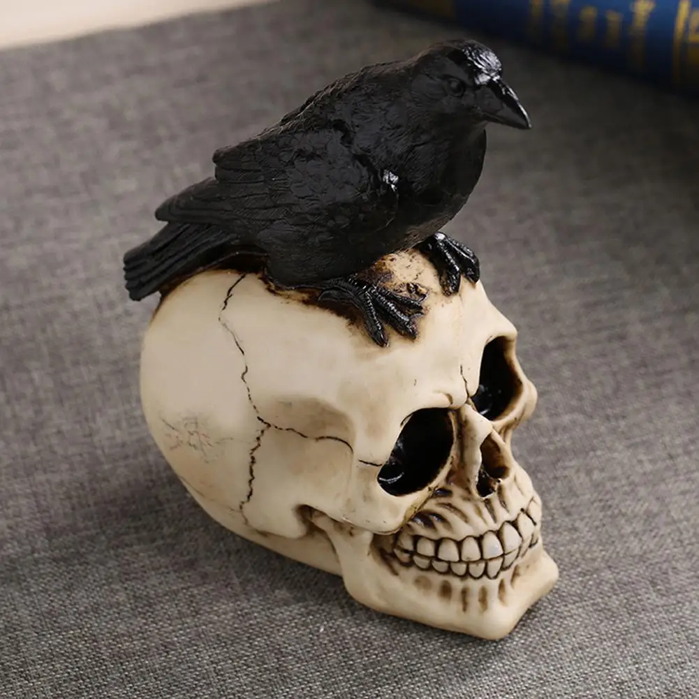 

Hot Sale Resin European Crow Skull Figurines Home Decor Creative Statue Personalized Ornaments Halloween Gift Skulls Decoration